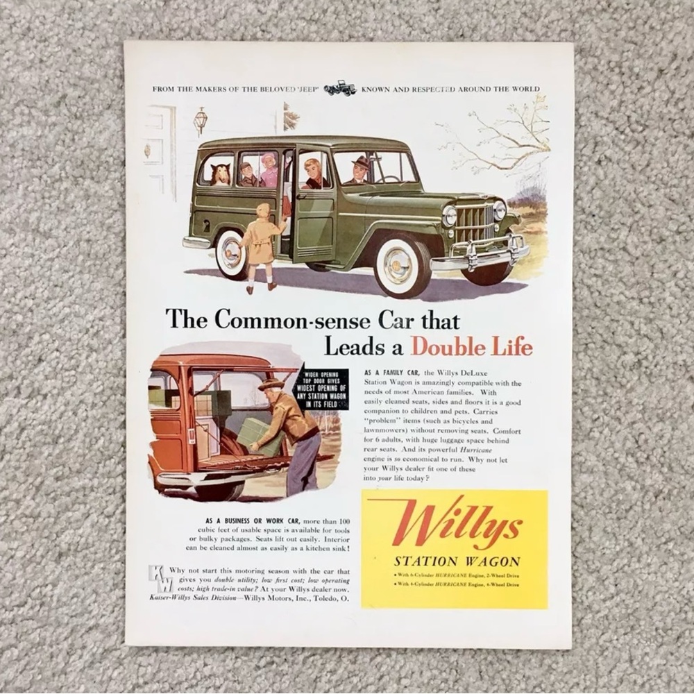 Vintage 1954 JEEP WILLYS DELUX STATION WAGON Original Magazine Print Ad 14x10.25